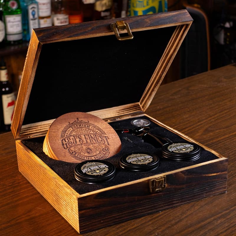 Whiskey Smoker Kit with Quad Flame Torch & Wood Chips for Men