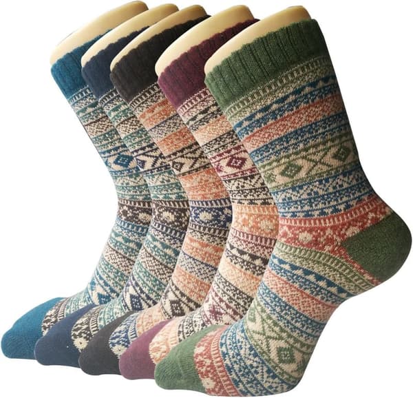 Warm Knit Wool Socks - 5 Pack Gift Set for Winter Hiking