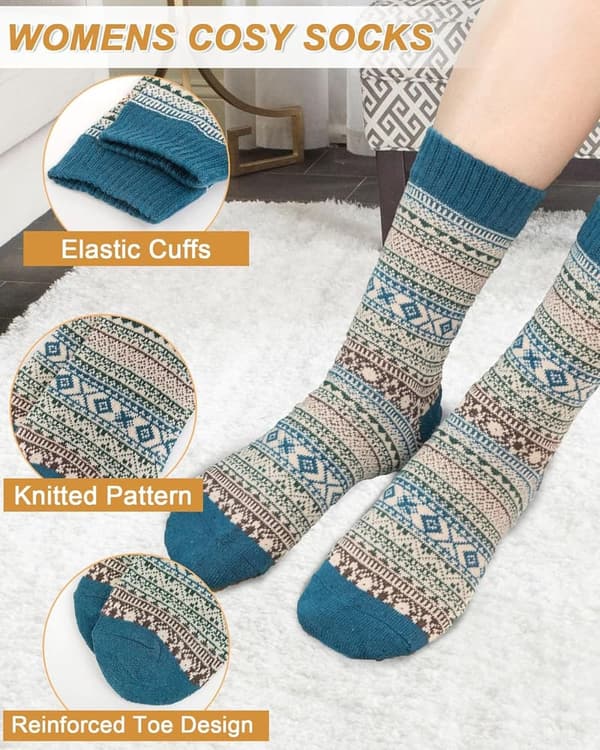Warm Knit Wool Socks - 5 Pack Gift Set for Winter Hiking