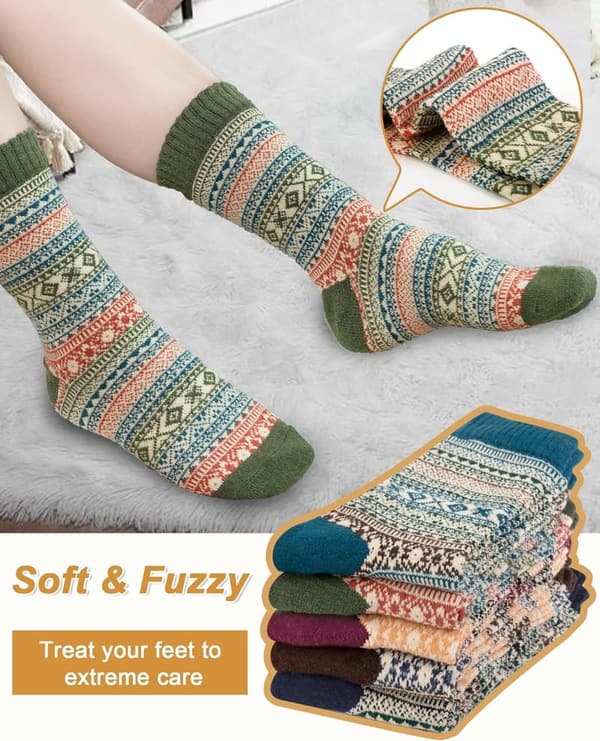 Warm Knit Wool Socks - 5 Pack Gift Set for Winter Hiking