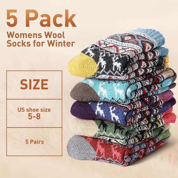 Cozy Thick Wool Socks - 5 Pack for Winter Gifts