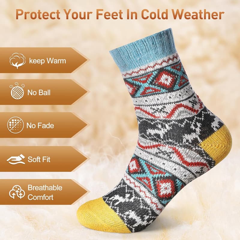 Cozy Thick Wool Socks - 5 Pack for Winter Gifts