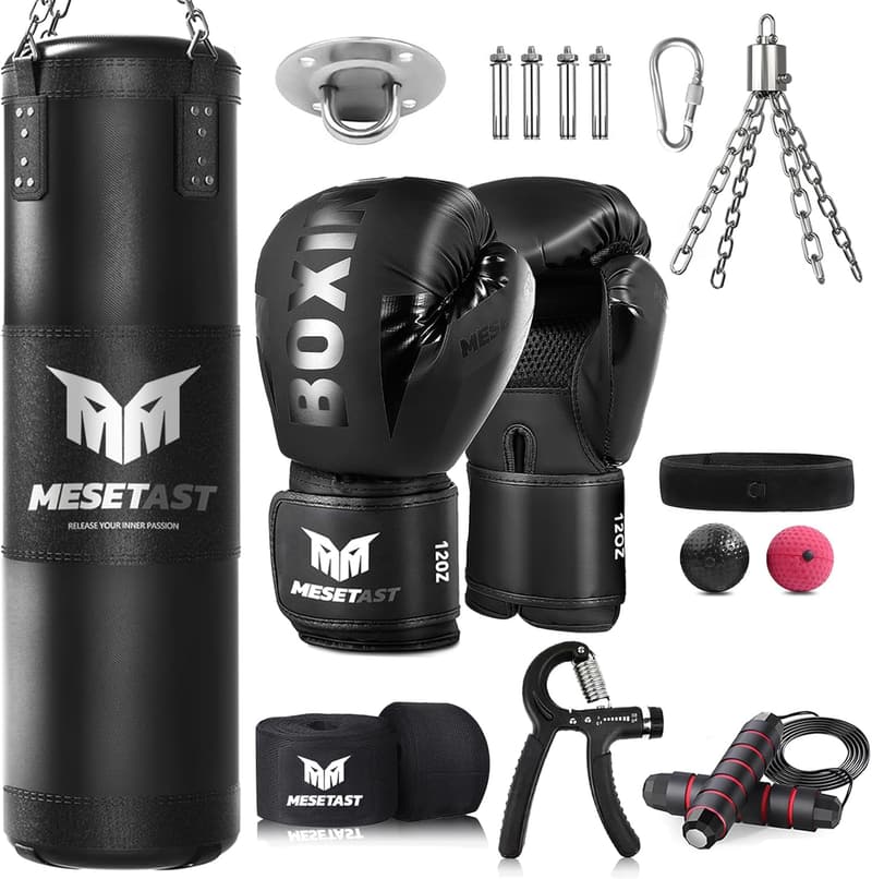 4ft Heavy Punching Bag Set with 12oz Gloves for Adults