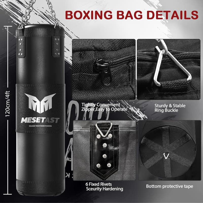 4ft Heavy Punching Bag Set with 12oz Gloves for Adults