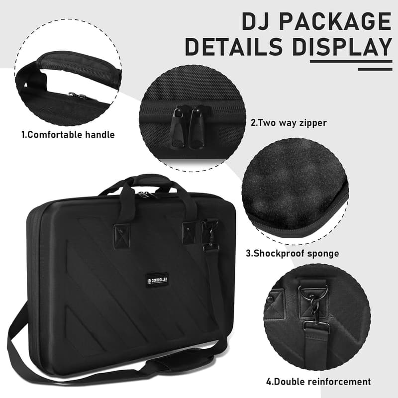 DJ Controller Hard Case - Protective Storage Bag (Black)