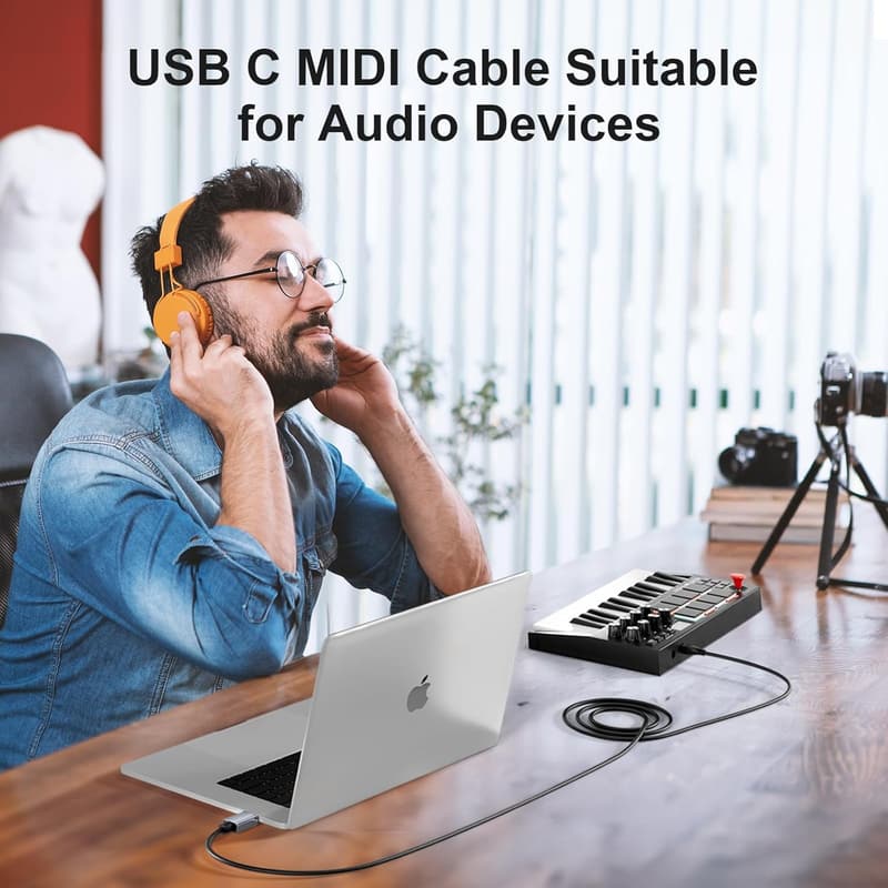MeloAudio USB C to USB 2.0 MIDI Interface Cable, 5FT