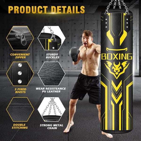4ft Heavy Boxing Bag Set – PU Leather for Home Gym