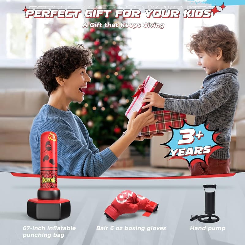 Freestanding Inflatable Punching Bag for Kids 3-12