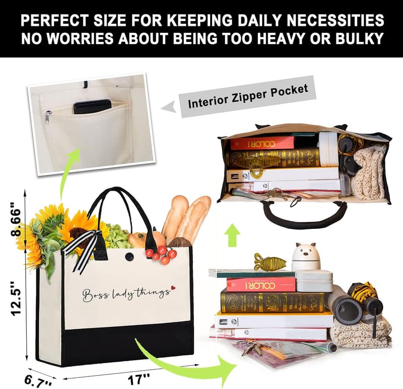 Boss's Day Canvas Tote Bag for Women - Best Boss Lady Gift