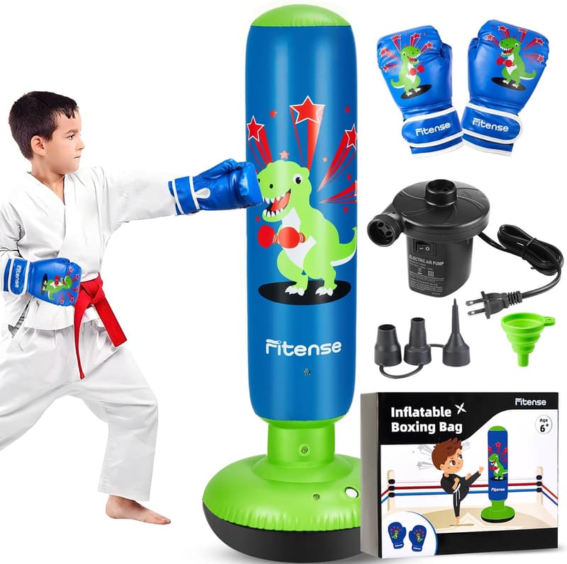 Dinosaur Inflatable Punching Bag Set for Kids Age 6-12