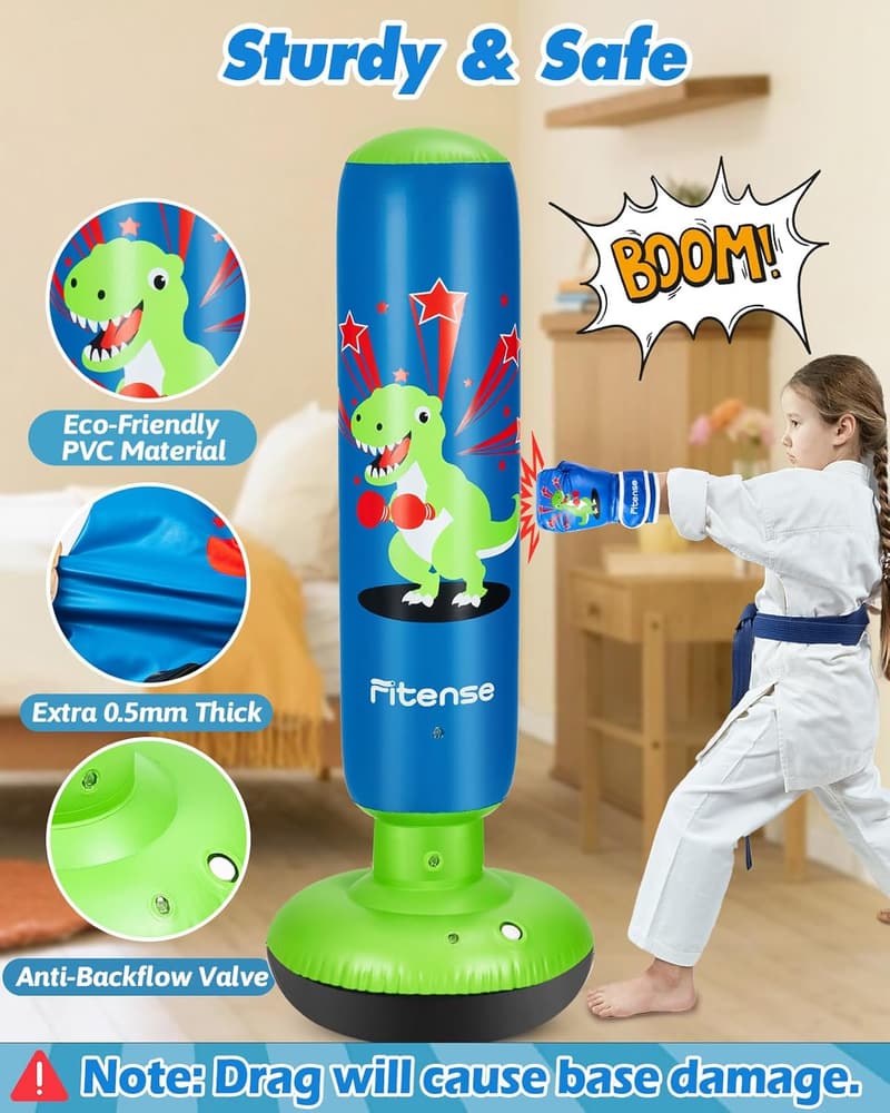 Dinosaur Inflatable Punching Bag Set for Kids Age 6-12