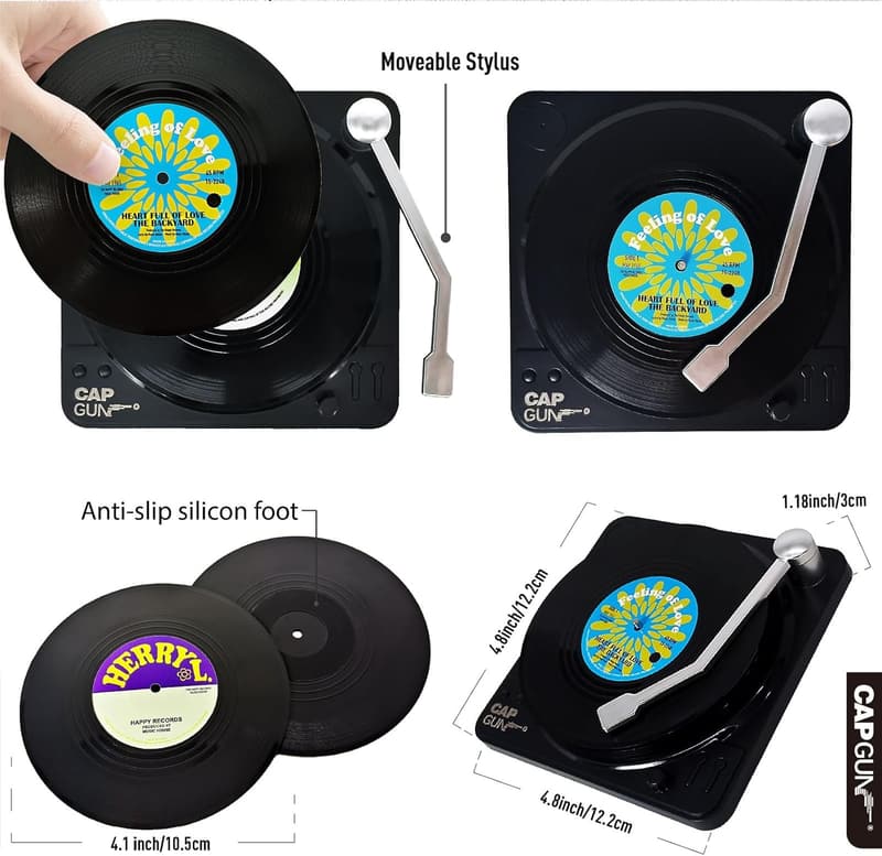 Funny Vinyl Record Coasters Set with Holder for Music Lovers