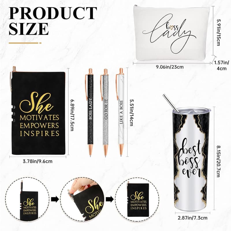 Boss Day Gift Set for Women - Rustic Marble Tumbler & Makeup Bag