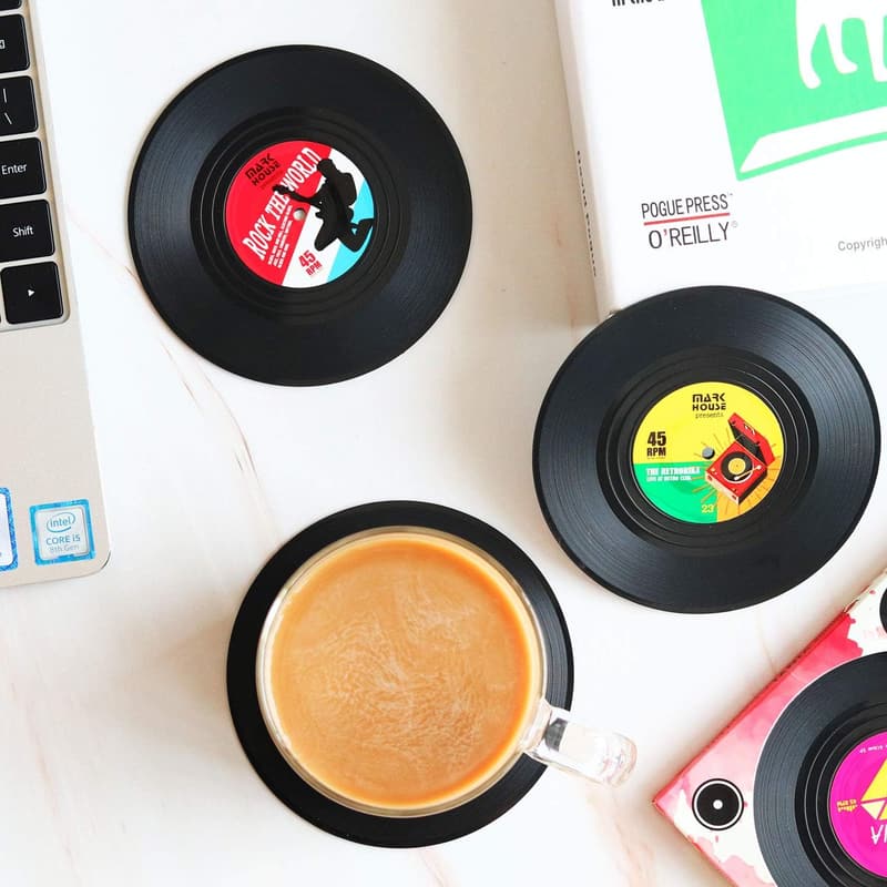 Retro Vinyl Record Drink Coasters Set - Fun Gift for Music Lovers