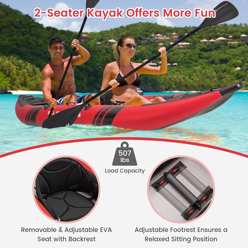 Inflatable 2-Person Kayak Set with Oars and Accessories