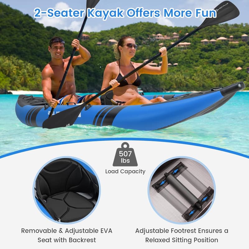 2-Person Inflatable Kayak Set with Oars and Pump