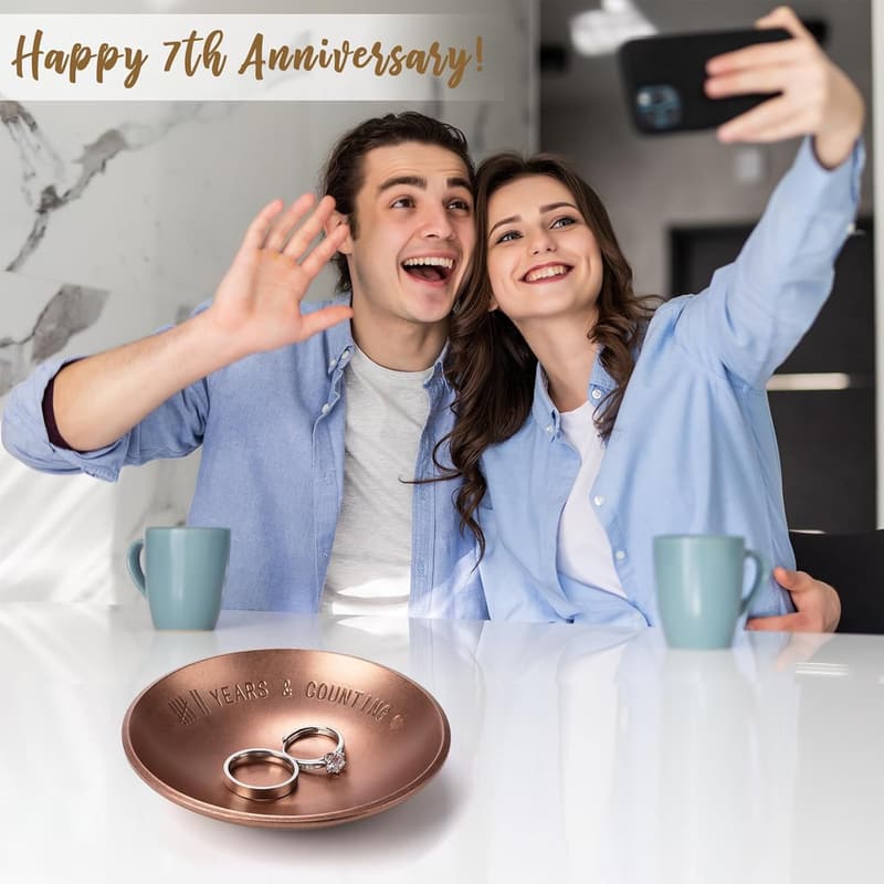 7th Anniversary Copper Jewelry Tray Gift for Couples