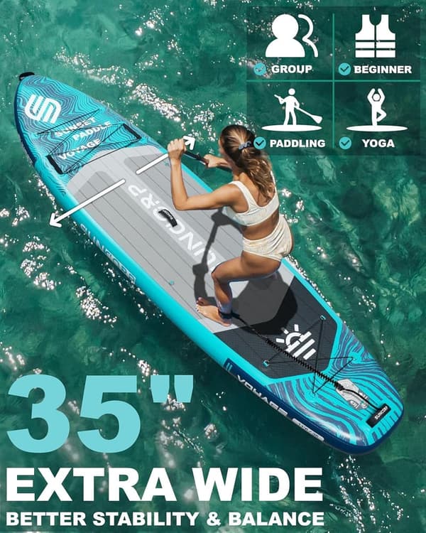 Inflatable Paddle Board 11.6'x35'' - Extra Wide, 450 lbs Capacity, Family Kits