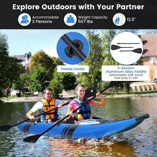 12.5ft Inflatable Tandem Kayak for 2 with Paddles & Accessories