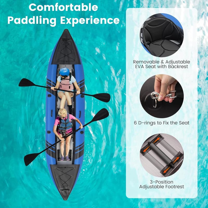 12.5ft Inflatable Tandem Kayak for 2 with Paddles & Accessories