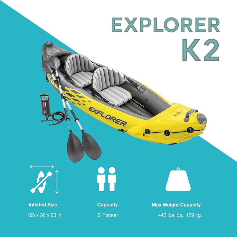 Intex Explorer K2 Inflatable Kayak Set for 2 with Paddles & Pump