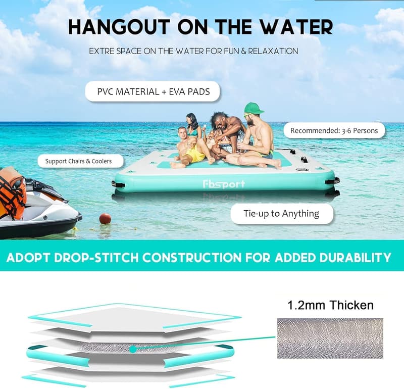 Inflatable Floating Dock Platform - 10ft, 8ft, 6ft Options