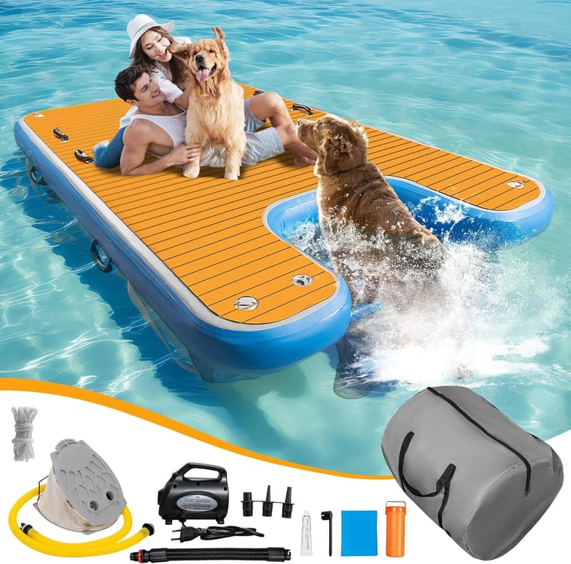 Heavy-Duty Inflatable Floating Dock & Dog Ramp for Pools and Lakes