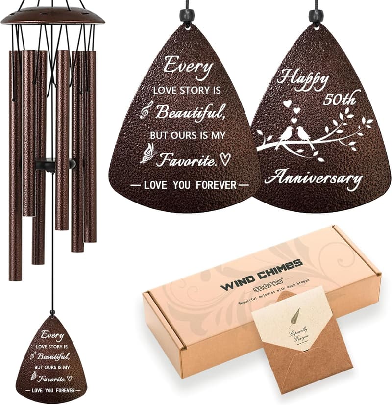 50th Anniversary Golden Wind Chime Gift for Couples