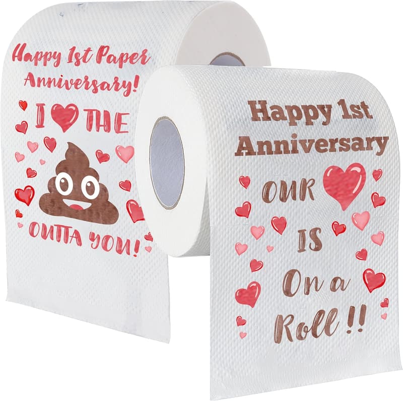 First Anniversary Decorations, Couple Toilet Paper Gifts (2 Rolls)