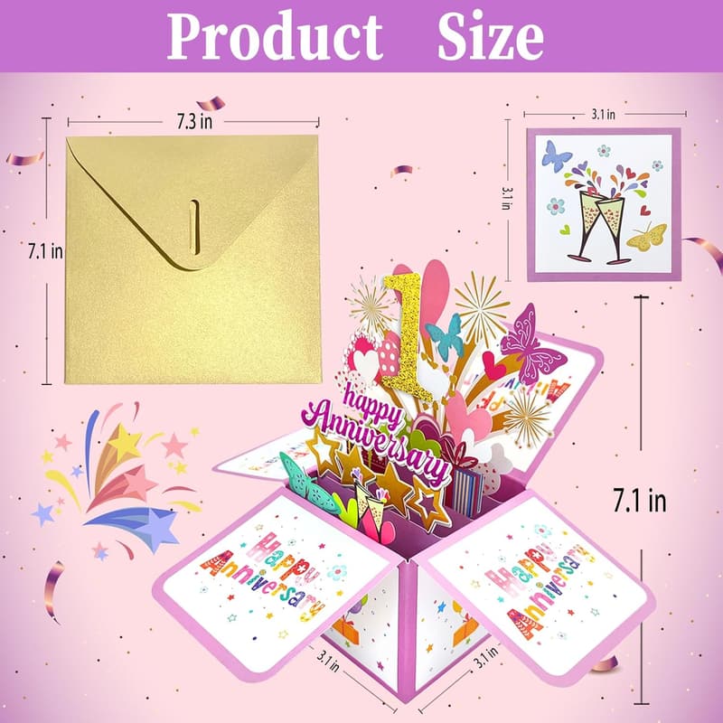 1st Anniversary 3D Pop-Up Card for Couples
