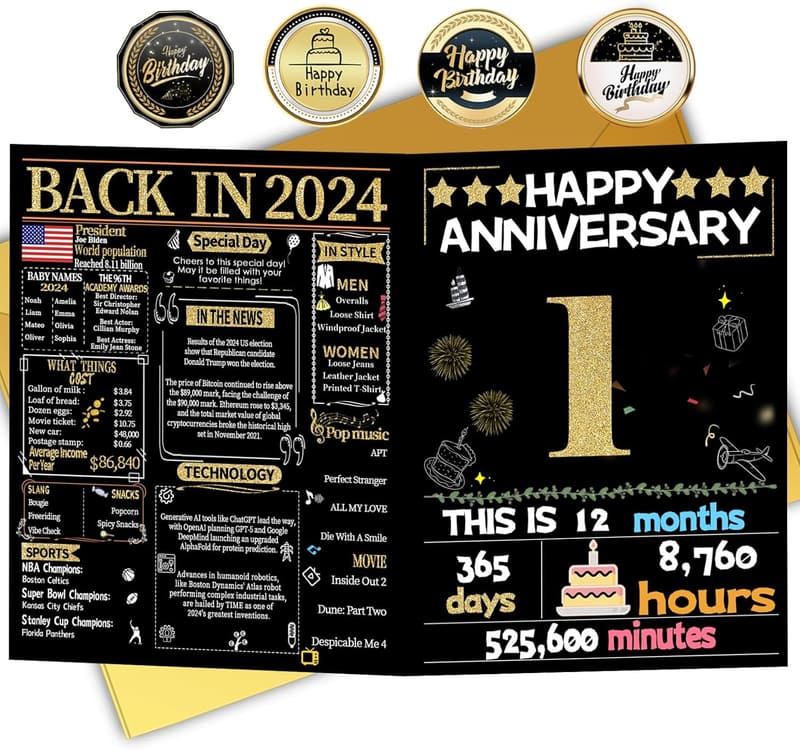 1st Anniversary Card for Couples - Gold Design, Perfect Gift
