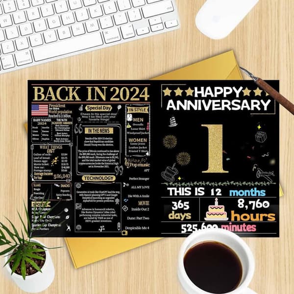 1st Anniversary Card for Couples - Gold Design, Perfect Gift