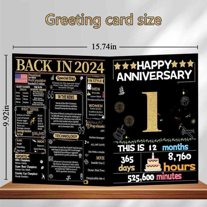 1st Anniversary Card for Couples - Gold Design, Perfect Gift