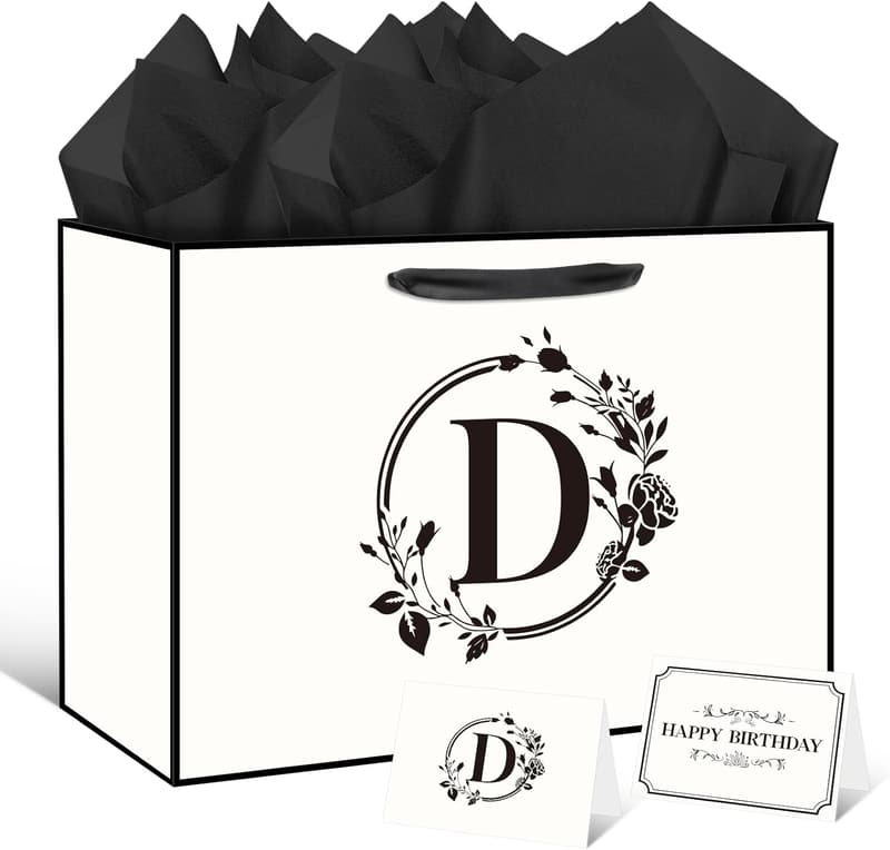 Personalized Monogrammed Gift Bag for Birthdays & Anniversaries (Letter D)