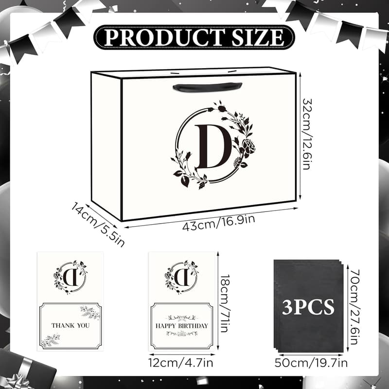 Personalized Monogrammed Gift Bag for Birthdays & Anniversaries (Letter D)