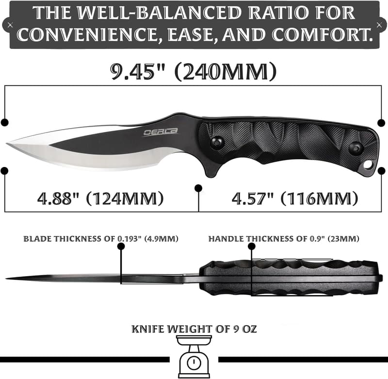 OERLA Outdoor Survival Knife with Kydex Sheath and Belt Clip