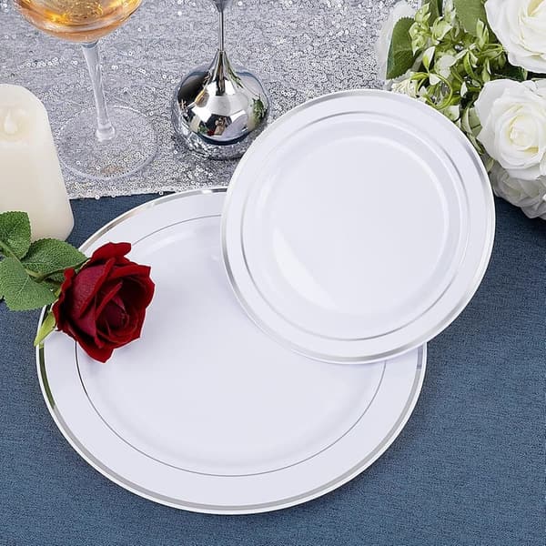 150PCS Disposable Silver Plastic Dinnerware Set