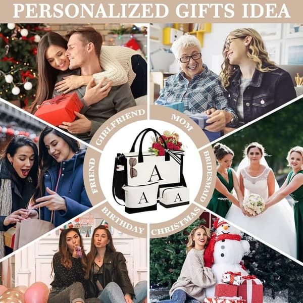 Birthday Gifts for Women: Initial Canvas Tote & Makeup Bag