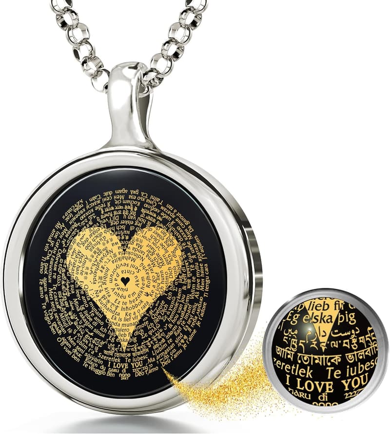 I Love You Necklace - 925 Silver Onyx Pendant for Wife
