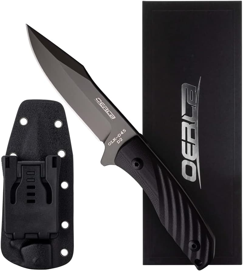 Tactical Survival Knife, D2 Steel Blade, G10 Handle, EDC Clip