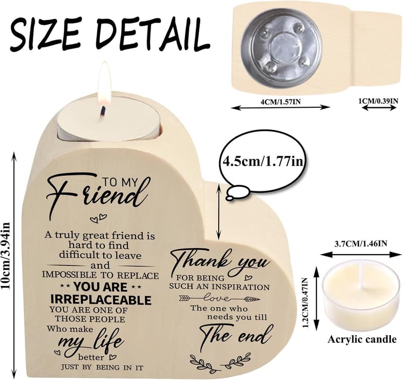 Personalized Wooden Candle Holders for Friendship Birthday Gift