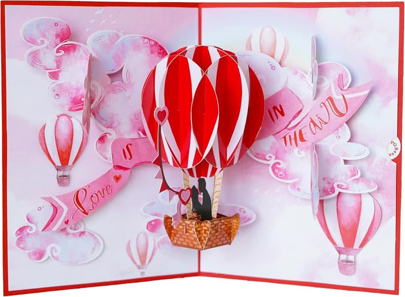 Air Balloon Pop-Up Anniversary Card – 3D Gift for Couples
