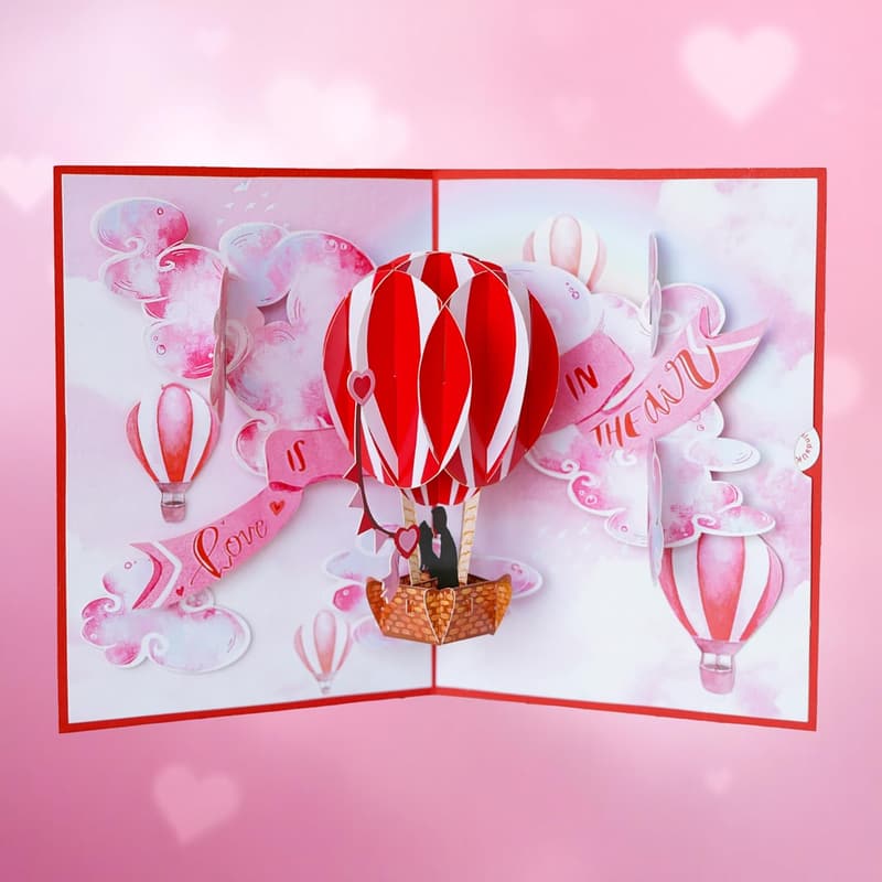Air Balloon Pop-Up Anniversary Card – 3D Gift for Couples