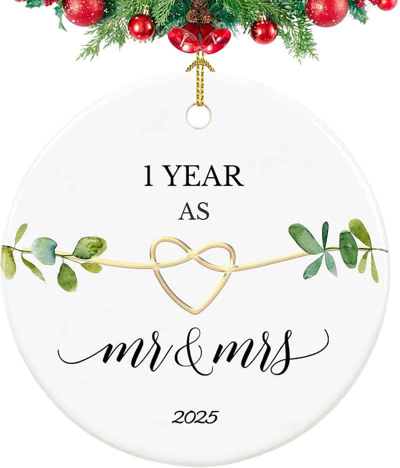 First Anniversary Ceramic Ornament for Couples 2025