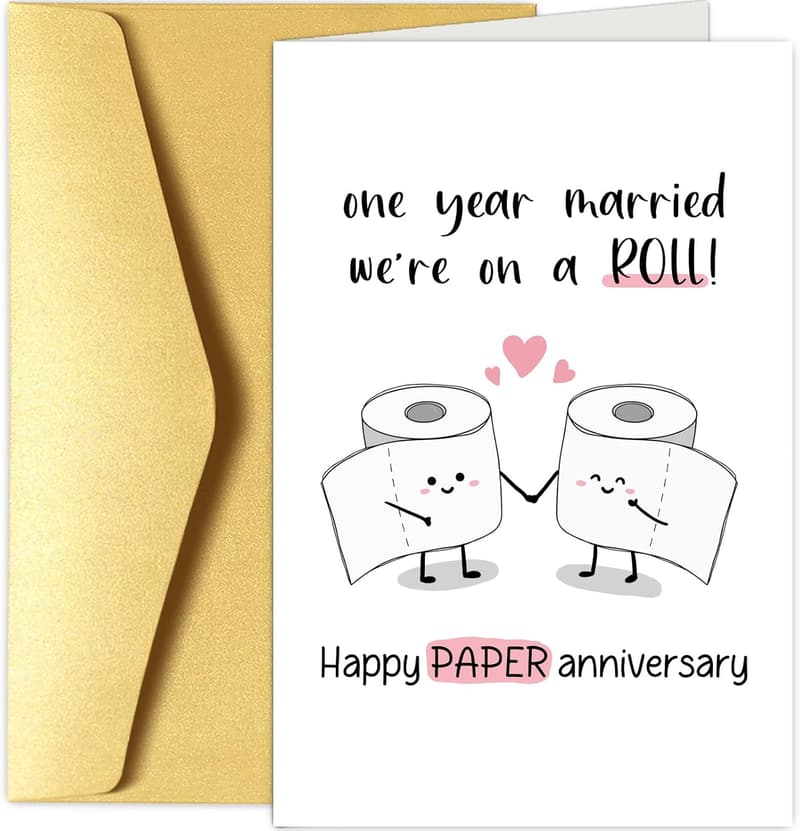 Happy 1st Anniversary Card for Couples, Cute Paper Design
