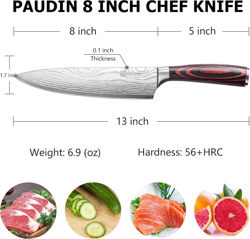 8-Inch High Carbon Chef Knife with Ergonomic Handle, Gift Boxed