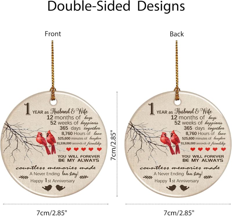 1st Anniversary Personalized Paper Ornament for Couples