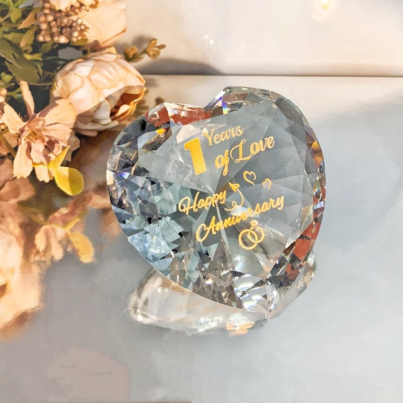 1st Anniversary Crystal Heart Keepsake for Couples