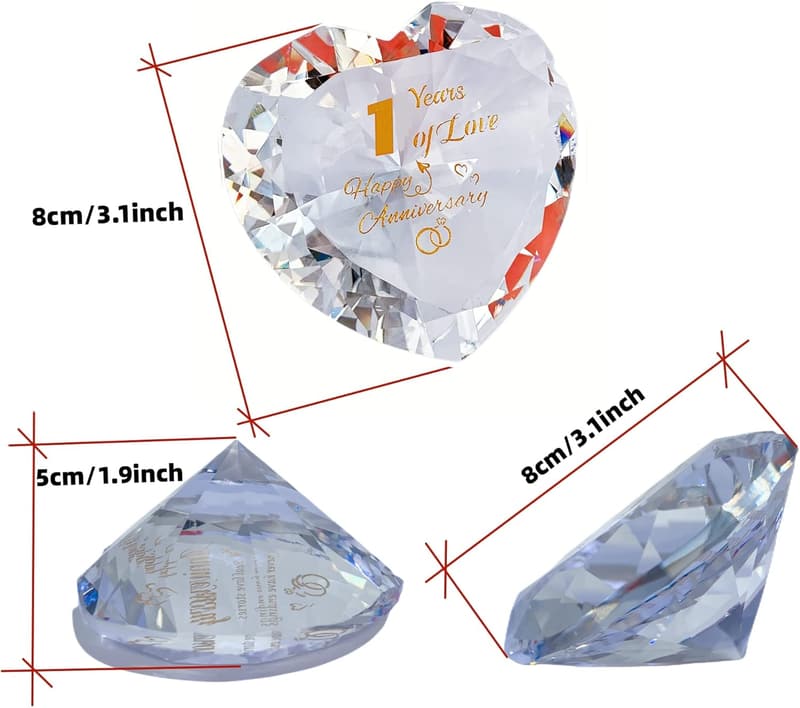 1st Anniversary Crystal Heart Keepsake for Couples