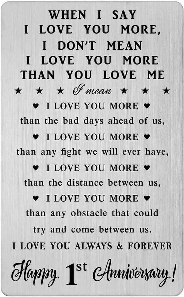 Happy 1st Anniversary Engraved Wallet Card for Him